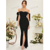 SHEIN Belle Женское платье для подружки невесты на одно плечо с пышными рукавами и узлом, черный