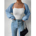 SHEIN EZwear Однотонный базовый укороченный кардиган с открытой передней частью, пыльный синий SHEIN EZwear Однотонный базовый укороченный кардиган с открытой передней частью, пыльный синий