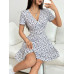 SHEIN EZwear Женское платье с глубоким v-образным вырезом и короткими рукавами с принтом, синий