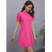 SHEIN LUNE Трикотажное однотонное повседневное платье с круглым вырезом и короткими рукавами, розовый