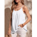 SHEIN Clasi однотонный плиссированный свободный повседневный топ-бретелька, белый SHEIN Clasi однотонный плиссированный свободный повседневный топ-бретелька, белый
