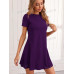 SHEIN LUNE Трикотажное однотонное повседневное платье с круглым вырезом и короткими рукавами, фиолетовый