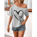 SHEIN Clasi Женская футболка с принтом Love Heart и нерегулярными плечами, серый SHEIN Clasi Женская футболка с принтом Love Heart и нерегулярными плечами, серый