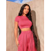 SHEIN SXY Женская укороченная футболка однотонного цвета и широкие плиссированные брюки 2 шт./компл., арбуз розовый