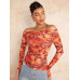 SHEIN BAE Однотонная приталенная футболка с открытыми плечами и складками, абрикос
