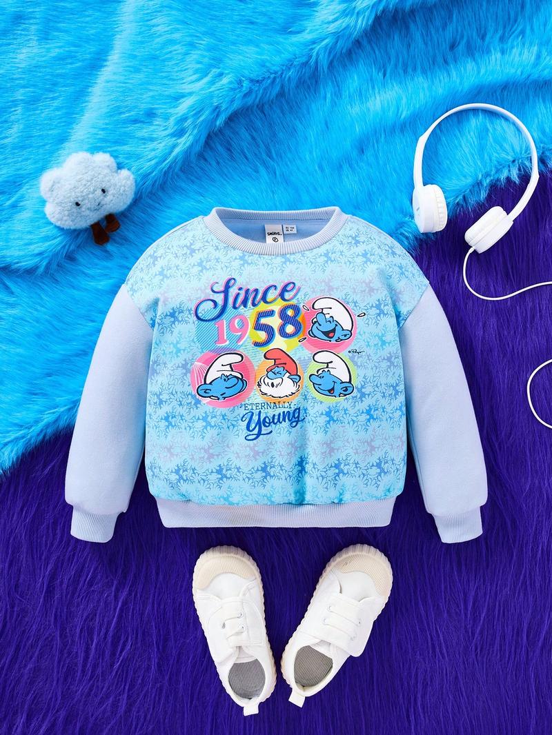 SHEIN Толстовка с заниженными плечами с рисунком и буквами для молодых девушек, синий