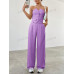 SHEIN EZwear Женский однотонный комплект из топа и брюк без бретелек с однобортной застежкой, сиреневый фиолетовый