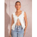 SHEIN BAE однотонная майка с кружевной отделкой и завязкой спереди для свиданий и повседневной носки, белый