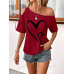 SHEIN Clasi Женская футболка с принтом Love Heart и нерегулярными плечами, красный SHEIN Clasi Женская футболка с принтом Love Heart и нерегулярными плечами, красный