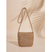 SHEIN VCAY Соломенная сумка с полосатым принтом и клапаном, верблюд