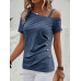SHEIN Clasi Асимметричная футболка с воротником и пуговицами, пыльный синий SHEIN Clasi Асимметричная футболка с воротником и пуговицами, пыльный синий