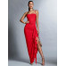 SHEIN BAE Женское однотонное плиссированное платье с воротником-халтер, красный SHEIN BAE Женское однотонное плиссированное платье с воротником-халтер, красный