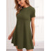 SHEIN LUNE Трикотажное однотонное повседневное платье с круглым вырезом и короткими рукавами, армейский зеленый