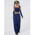 SHEIN Coolane Однотонный комплект из жилета без рукавов и рабочих брюк, темно-синий SHEIN Coolane Однотонный комплект из жилета без рукавов и рабочих брюк, темно-синий
