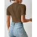 SHEIN Трикотажное боди из однотонной ребристой ткани Frenchy, кофейный коричневый