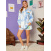 Рубашка и шорты с заниженными плечами и графическим логотипом SHEIN Tie Dye, многоцветный Рубашка и шорты с заниженными плечами и графическим логотипом SHEIN Tie Dye, многоцветный