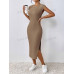 SHEIN Frenchy женское однотонное текстурированное облегающее платье макси с разрезом по бокам, кофе