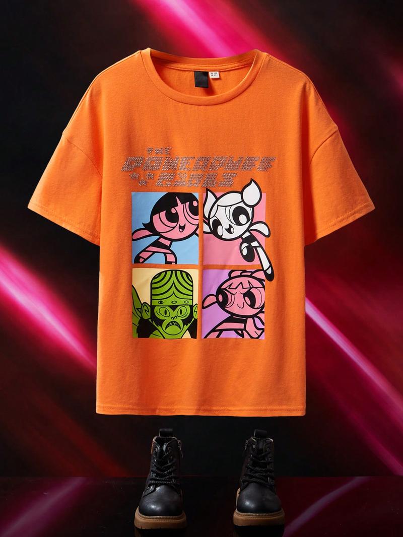 SHEIN SHEIN Kids Y2Kool Tween Girl с рисунком из страз и детальным буквенным узором, апельсин