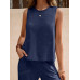 SHEIN LUNE Женский однотонный повседневный комплект из двух предметов свободного кроя, темно-синий