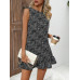SHEIN LUNE Женское прямое платье с цветочным принтом и рюшами по краю, черный