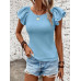 SHEIN Clasi Женская однотонная футболка с короткими рукавами и круглым вырезом с рюшами, голубые