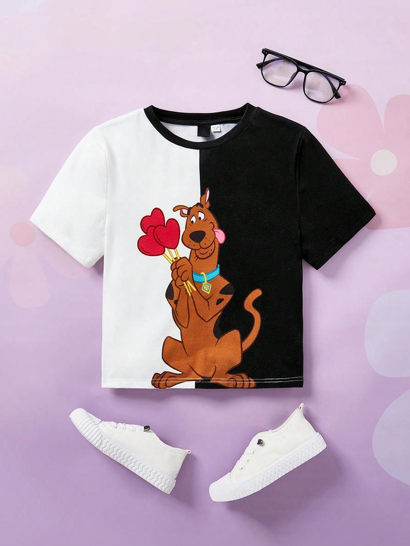 Футболка для мальчиков-подростков SHEIN с мультяшным рисунком и цветными блоками, многоцветный