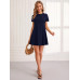 SHEIN LUNE Трикотажное однотонное повседневное платье с круглым вырезом и короткими рукавами, темно-синий