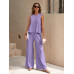 SHEIN LUNE Женский однотонный повседневный комплект из двух предметов свободного кроя, сиреневый фиолетовый