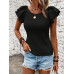 SHEIN Clasi Женская однотонная футболка с короткими рукавами и круглым вырезом с рюшами, черный