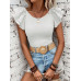 SHEIN Clasi Женская однотонная футболка с короткими рукавами и круглым вырезом с рюшами, белый