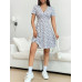 SHEIN EZwear Женское платье с глубоким v-образным вырезом и короткими рукавами с принтом, синий