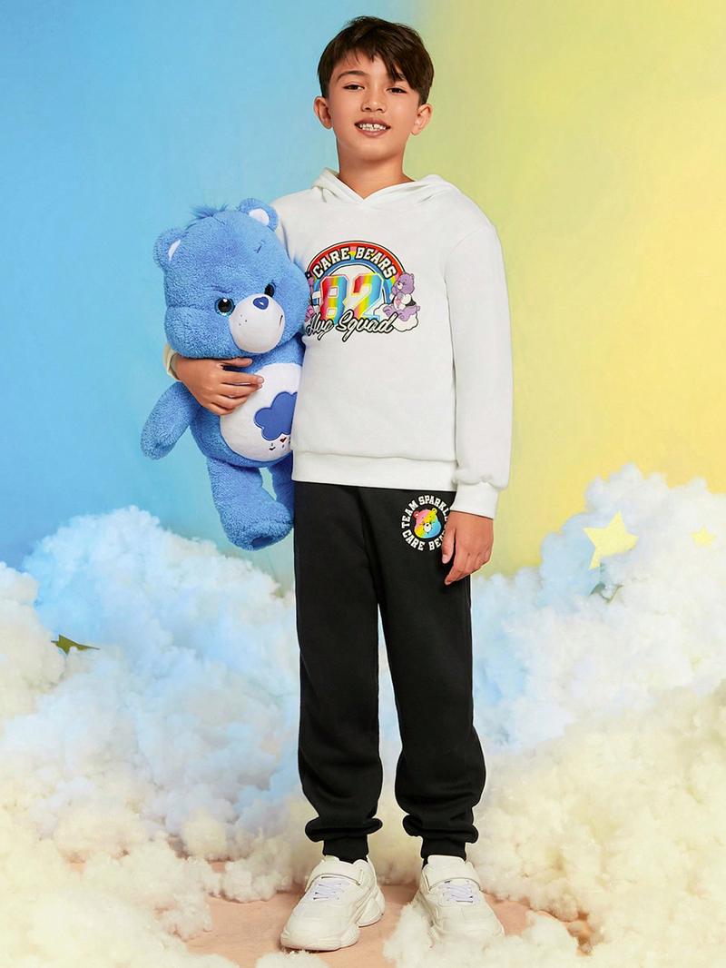 SHEIN Толстовка и спортивные штаны с мультяшным рисунком для мальчиков-подростков, белый