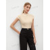SHEIN BIZwear Женская однотонная футболка с короткими рукавами и воротником-стойкой, абрикос
