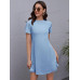 SHEIN LUNE Трикотажное однотонное повседневное платье с круглым вырезом и короткими рукавами, голубые