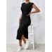 SHEIN Frenchy женское однотонное текстурированное облегающее платье макси с разрезом по бокам, черный