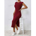 SHEIN Frenchy женское однотонное текстурированное облегающее платье макси с разрезом по бокам, бургундия