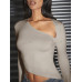 SHEIN BAE Женская однотонная обтягивающая футболка с неровным краем и перевязанным краем и шейным шарфом, серый