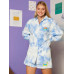 Рубашка и шорты с заниженными плечами и графическим логотипом SHEIN Tie Dye, многоцветный Рубашка и шорты с заниженными плечами и графическим логотипом SHEIN Tie Dye, многоцветный