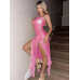 SHEIN Жаккардовое платье с асимметричным подолом и цветочным принтом, розовый
