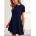 SHEIN LUNE Трикотажное однотонное повседневное платье с круглым вырезом и короткими рукавами, темно-синий