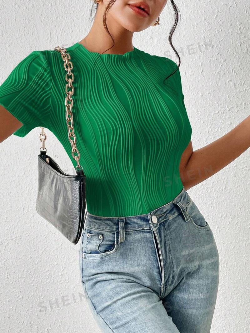 SHEIN Трикотажное боди из однотонной ребристой ткани Frenchy, зеленый