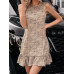SHEIN LUNE Женское прямое платье с цветочным принтом и рюшами по краю, хаки