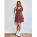 SHEIN EZwear Женское платье с глубоким v-образным вырезом и короткими рукавами с принтом, красный SHEIN EZwear Женское платье с глубоким v-образным вырезом и короткими рукавами с принтом, красный