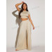 SHEIN SXY Женская укороченная футболка однотонного цвета и широкие плиссированные брюки 2 шт./компл., хаки