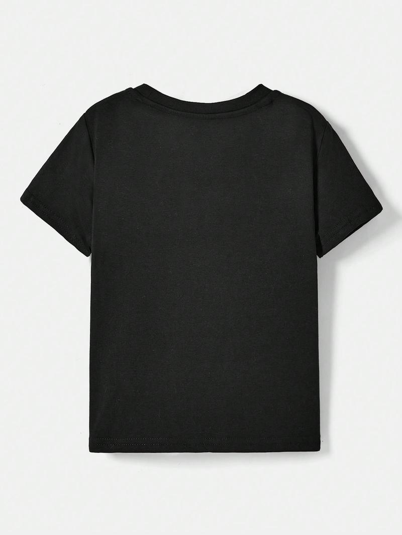 Футболка для девочек SHEIN с рисунком и буквами для девочек, черный